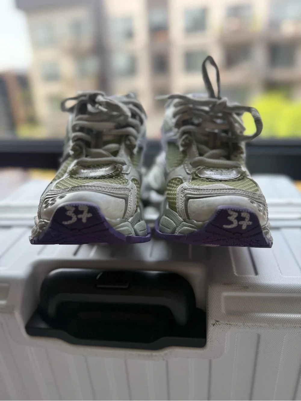 Balenciaga Women’s Trainer Sneakers in White, Purple & Lime SIZE 37
